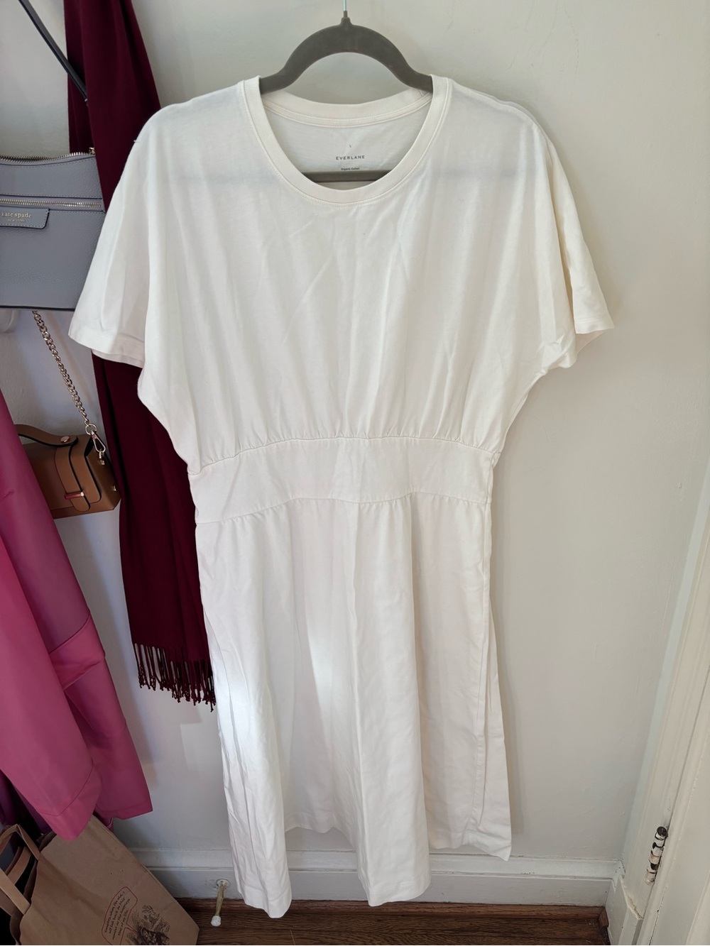 Everlane Organic Cotton Waisted Midi Dress Ivory L